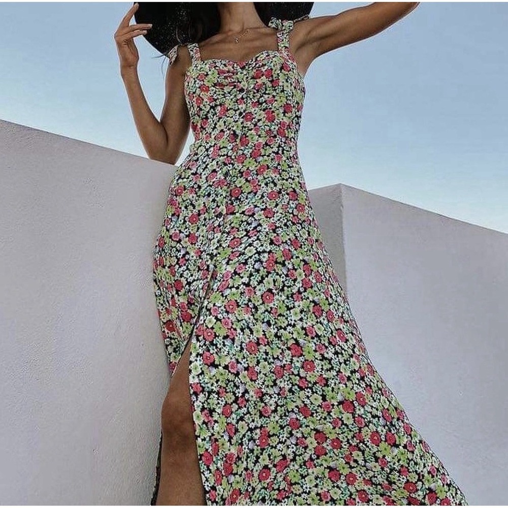 Zara Women's Multicolor Floral Print MIDI Dress Sleeveless Button Up Size XS